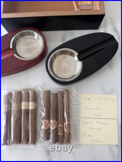 Cigar Cellar Humidor Wood Hygrometer 2 Ashtrays 2 Macanudo Cigar Cutters