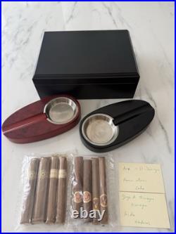 Cigar Cellar Humidor Wood Hygrometer 2 Ashtrays 2 Macanudo Cigar Cutters