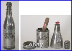 Cigar Decanter Silver Plate Humidor 1920s w Ashtray Champagne Bottle Antique Old