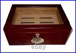 Cigar Humidor Box Wood With Glass & Cedar Hygrometer
