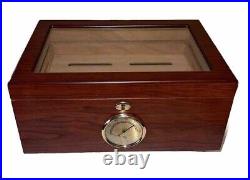 Cigar Humidor Box Wood With Glass & Cedar Hygrometer Beautiful