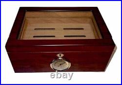 Cigar Humidor Box Wood With Glass & Cedar Hygrometer Beautiful