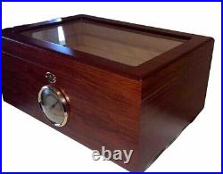 Cigar Humidor Box Wood With Glass & Cedar Hygrometer Beautiful