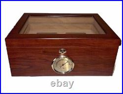 Cigar Humidor Box Wood With Glass & Cedar Hygrometer Beautiful