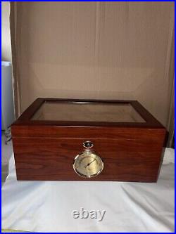 Cigar Humidor Box Wood With Glass & Cedar Hygrometer Beautiful