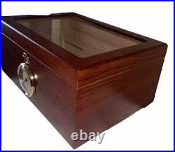 Cigar Humidor Box Wood With Glass & Cedar Hygrometer Beautiful