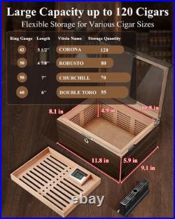 Cigar Humidor Box with Ventilation Grid Holds up to 120 Cigars, Spanish Cedar