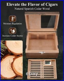 Cigar Humidor Box with Ventilation Grid Holds up to 120 Cigars, Spanish Cedar