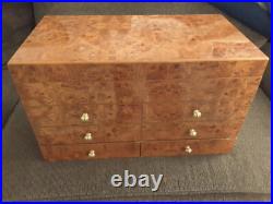 Cigar Humidor Rustic Burl Wood deep with two drawers 19x11x10 brass details