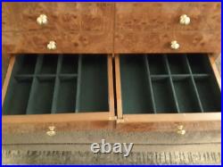 Cigar Humidor Rustic Burl Wood deep with two drawers 19x11x10 brass details
