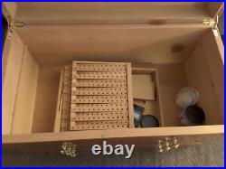 Cigar Humidor Rustic Burl Wood deep with two drawers 19x11x10 brass details