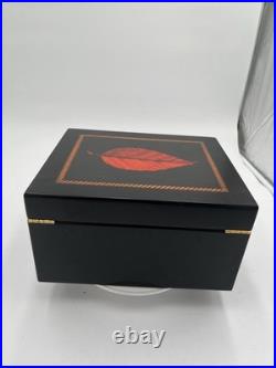 Cigar Humidor Tobacco Leaf Lacquer Wood Table Top Box