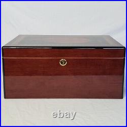 Cigar Humidor Tobacco Leaf Lacquer Wood Table Top Box 13.5w x 9.5d x 6h