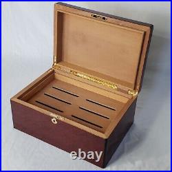 Cigar Humidor Tobacco Leaf Lacquer Wood Table Top Box 13.5w x 9.5d x 6h