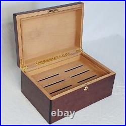 Cigar Humidor Tobacco Leaf Lacquer Wood Table Top Box 13.5w x 9.5d x 6h