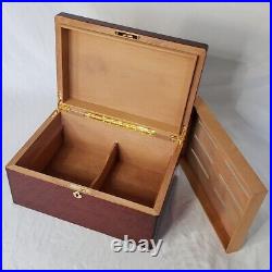 Cigar Humidor Tobacco Leaf Lacquer Wood Table Top Box 13.5w x 9.5d x 6h