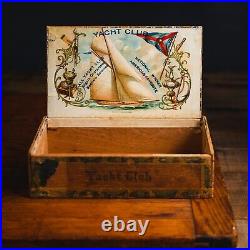 Circa 1910 RARE VINTAGE ANTIQUE YACHT CLUB WOODEN CIGAR BOX, New York