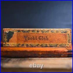 Circa 1910 RARE VINTAGE ANTIQUE YACHT CLUB WOODEN CIGAR BOX, New York