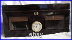 Cuban Crafters Ebony Wood withGlass Top & Front Humidor for 120 Cigars VGUC