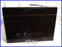Cuban Crafters Ebony Wood withGlass Top & Front Humidor for 120 Cigars VGUC
