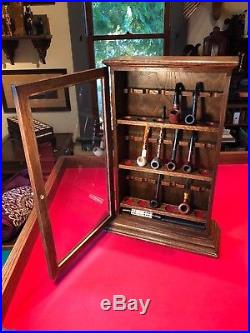 Custom Made Smoking Pipe Display Case Cabinet Oak Brass BEAUTIFUL