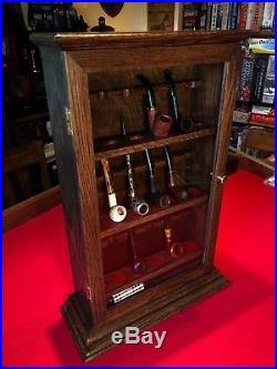 Custom Made Smoking Pipe Display Case Cabinet Oak Brass BEAUTIFUL
