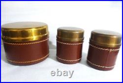 DUK-IT HUMIDOR & 2 Tobacco Cans Leather-Wrapped Copper Body Brass Lids Cigar