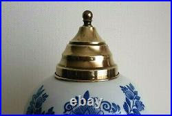 Delft Large Toeback Jar Tobacco Jar Brass LID 12.6 Inches