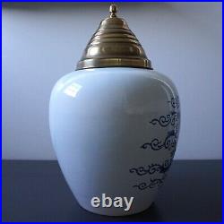 Delft Pottery Tobacco Jar with Brass Lid Franklin & Marshall 15 Tall Vintage