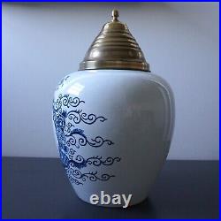 Delft Pottery Tobacco Jar with Brass Lid Vintage Franklin & Marshall 15 Tall