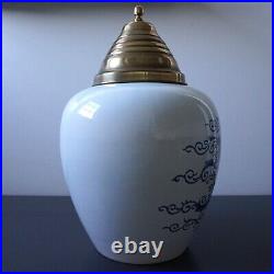 Delft Pottery Tobacco Jar with Brass Lid Vintage Franklin & Marshall 15 Tall