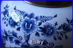 Delft Pottery Tobacco Jar with Brass Lid Vintage Franklin & Marshall 15 Tall