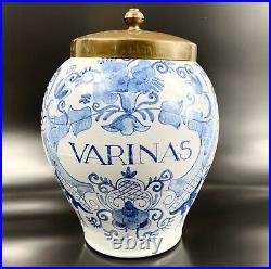Delft Royal Goedewaagen Tobacco Humidor Varinas Large Jar Blue Floral Vintage