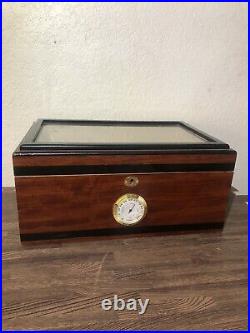 Desktop Cigar Humidor Tempered Glasstop with Humidor Hygrometer