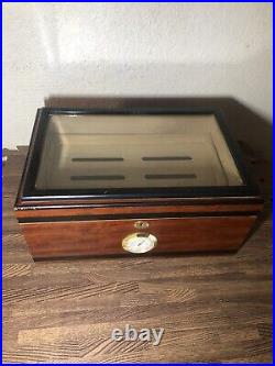 Desktop Cigar Humidor Tempered Glasstop with Humidor Hygrometer