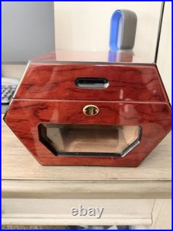 Don Salvatore Cigar Humidor Mahogany Cedar Beveled Glass Hygrometer Vintage