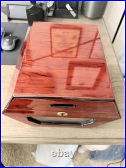 Don Salvatore Cigar Humidor Mahogany Cedar Beveled Glass Hygrometer Vintage