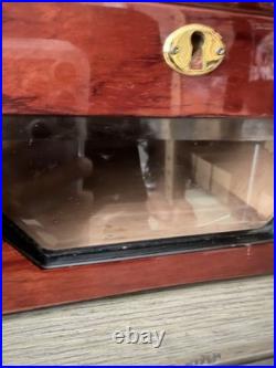 Don Salvatore Cigar Humidor Mahogany Cedar Beveled Glass Hygrometer Vintage