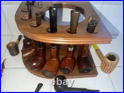 Dun-Rite Amber Glass Humidor 7 Pipe Stand Holder Tobacco With11 Pipes &Accessories