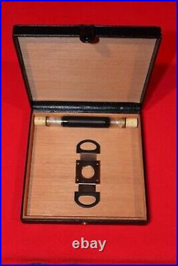 Dunhill Cigar Travel Black Leather Humidor with Dunhill Cigar Cutter