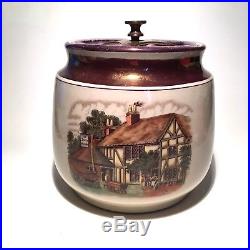 Dunhill Vintage Ceramic tobacco jar Humidor Building scene Copper Lock 1940's