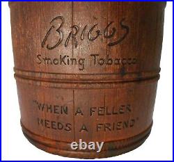 EARLY 20TH C AMERICAN VINT BRIGG'S SMOKING TOBACCO WOOD BARREL HUMIDOR, WithLID