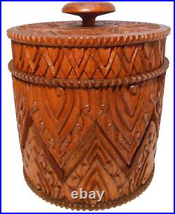 EARLY-MID-20TH C VINT SOUTH ASIAN HND CRVD GEO-ABSTRACT WD TOBACCO HUMIDOR WithLID
