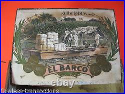 EL BARCO Vintage Antique Empty Hand Made Wooden Humidor Paper Trimmed Cigar Box