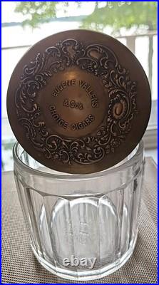 EUGENE VALLENS & CO's HUMIDOR CHOICE CIGARS 5 1/2tx5w Ribbed Glass Nickel Lid EUGENE VALLENS & CO's HUMIDOR CHOICE CIGARS 5 1/2tx5w Ribbed Glass Nickel Lid