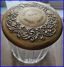EUGENE VALLENS & CO's HUMIDOR CHOICE CIGARS 5 1/2tx5w Ribbed Glass Nickel Lid EUGENE VALLENS & CO's HUMIDOR CHOICE CIGARS 5 1/2tx5w Ribbed Glass Nickel Lid