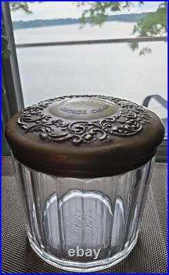 EUGENE VALLENS & CO's HUMIDOR CHOICE CIGARS 5 1/2tx5w Ribbed Glass Nickel Lid EUGENE VALLENS & CO's HUMIDOR CHOICE CIGARS 5 1/2tx5w Ribbed Glass Nickel Lid