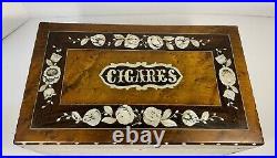 Early Abalone Shell Inlaid French CIGAR (Cigares) Humidor Box Birdseye Maple