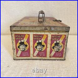 Early Passing Show Tin Lunch Box Style Tobacco Humidor Cigarette Case Old Cigar