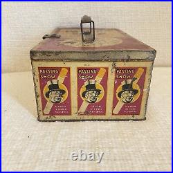 Early Passing Show Tin Lunch Box Style Tobacco Humidor Cigarette Case Old Cigar